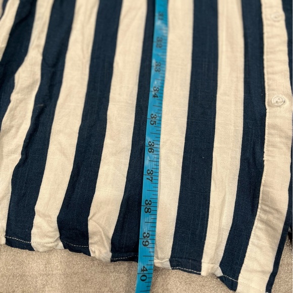 [M]Abel The Label Anthropologie Linen Blend Blue White Stripes Shirt Dresss - Picture 5 of 7